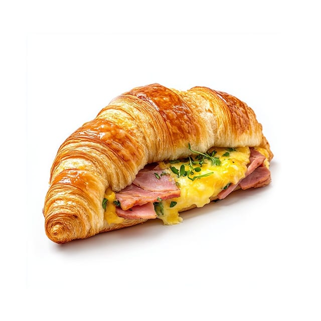 Breakfast Croissant with Ham, Egg and Cheese.