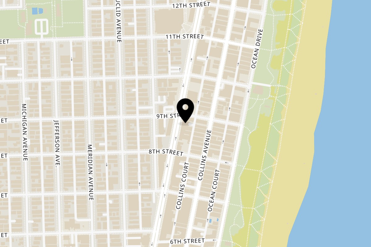 Map showing the location of Dulce Cafeteria on 849 Washington Ave in Miami Beach